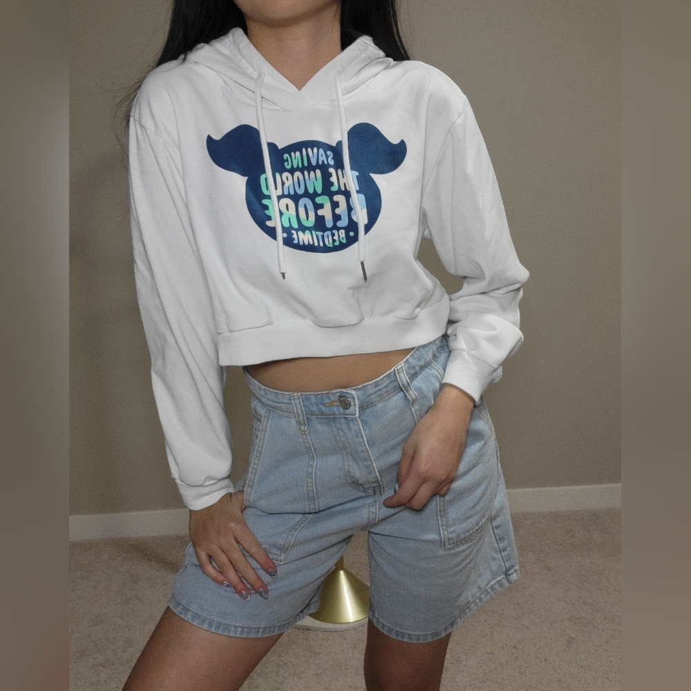Power puff girls White Cropped Hoodie